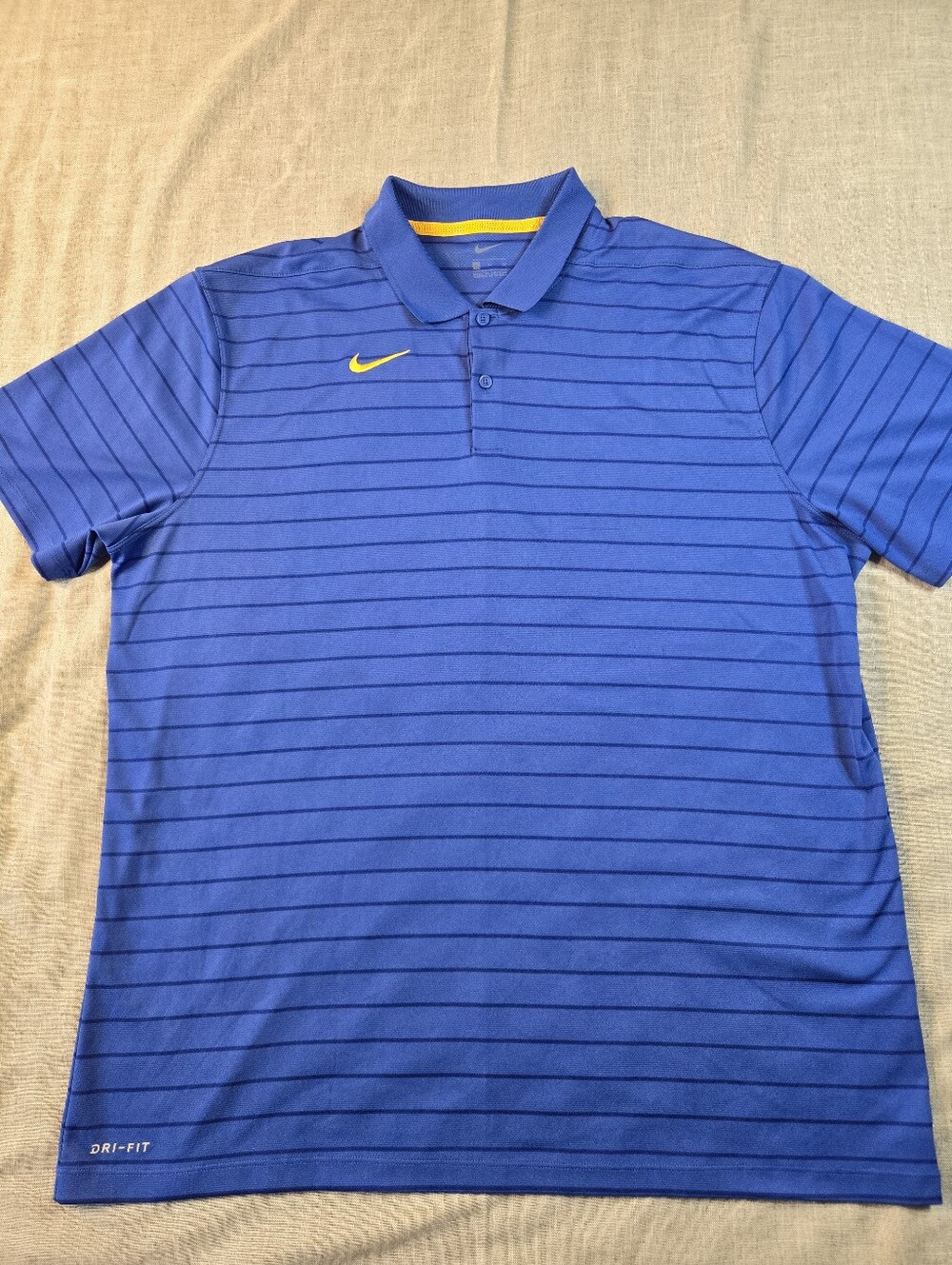 NIKE Mens Dri-Fit Striped Short Sleeve Golf Polo Shirt Blue Yellow Size XL